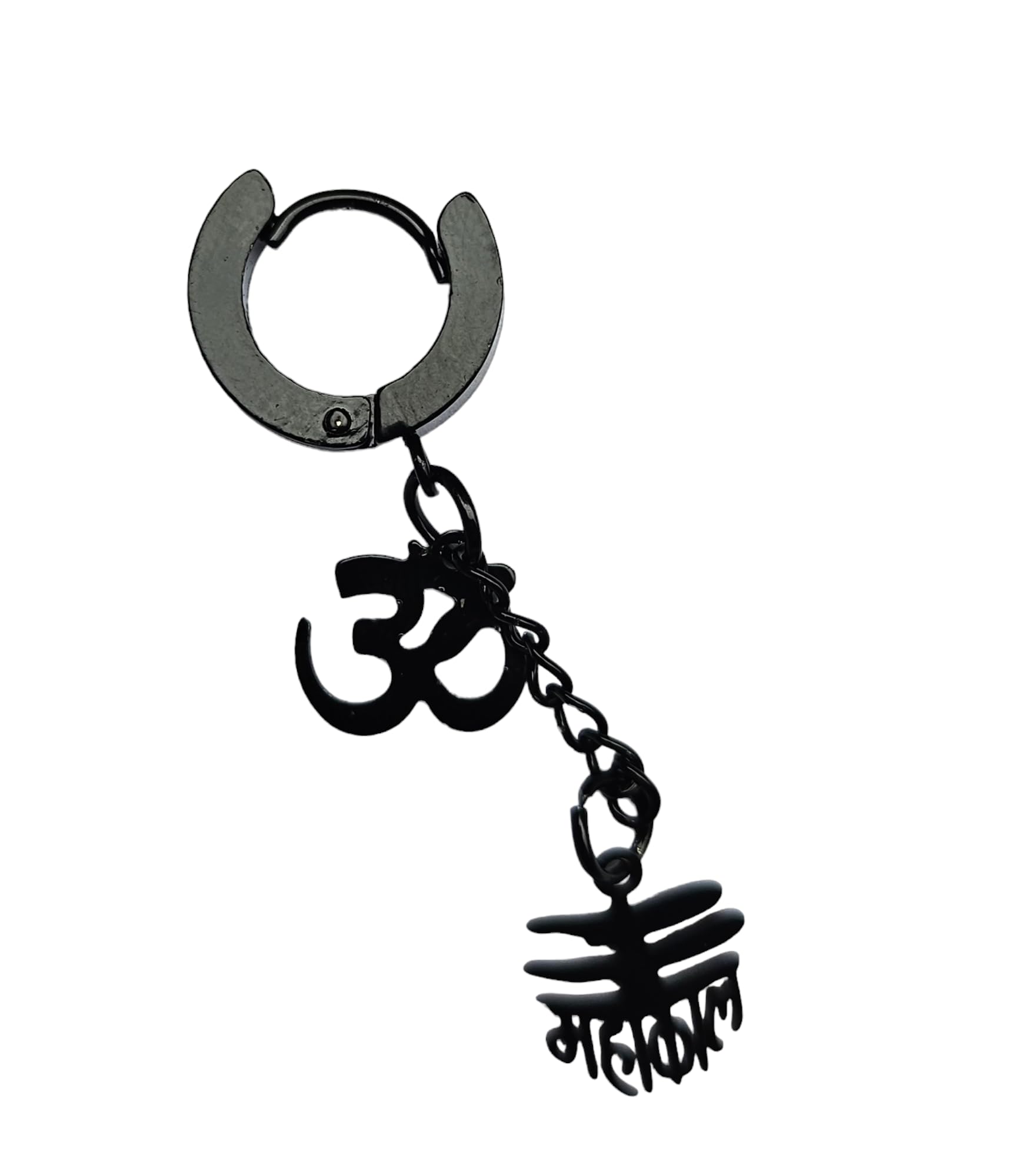 prezziebush Mahadev OM Charm Drop Chain Huggie Single Earring Black Stainless Steel Hoop Earring For Men-picture-53