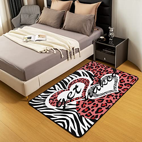 Leopard Print Area Rug 100x150cm Kids Get Nacked Cheetah Print Carpet Rug Set for Boys Girls Teens Stripes Wild Animal Living Room Rugs for Bedroom Geometric Indoor Floor Mat Red Room Accent Rug - Image 4