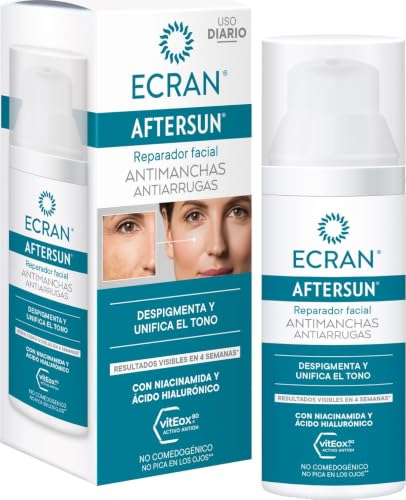 Ecran Aftersun Serum Reparador Facial Antimanchas con Niacinamida - 50 ml | Ayuda a atenuar las manchas y a unificar el tono del rostro tras el sol, con ácido hialurónico que hidrata en profundidad