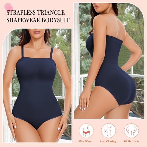 Image of Strapless Shapewear Bodysuit for Women Tummy Control Seamless Body Suits Slimming Tube Top Body Shaper Off Shoulder