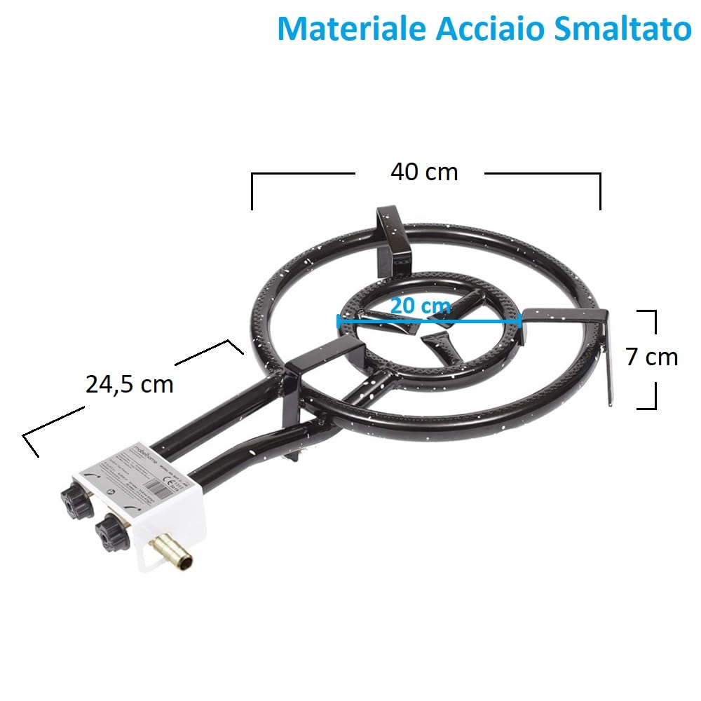 PALUPLUS Bruciatore a Gas per Padelle o Paellera a 2 Fuochi, Diametro 40 cm, Bruciatore in Acciaio Smaltato con Doppio Regolatore di Fiamma, Adatto per padelle da 30 a 60 cm, Potenza 11,4 Kw -4000F