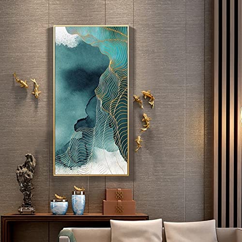 Salon décor à la maison tableau abstrait poétique vert et or - 3