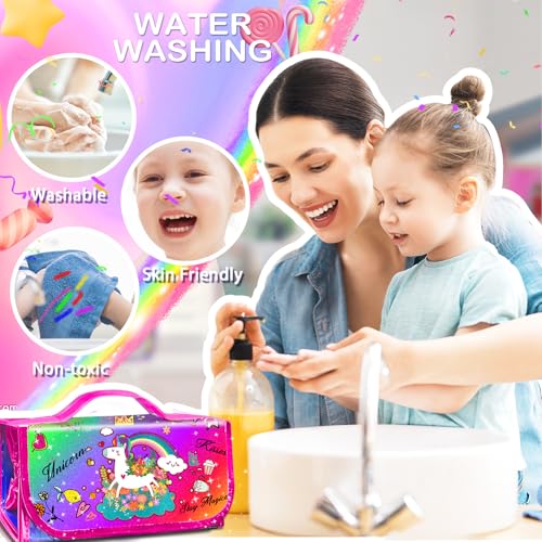 Image of weirtoya 56 PCS Washable Scented Markers with Glitter Pencil Case, Mermaid Unicorn Arts and Crafts for kids 4-6-8 Kids Coloring Drawing Kits for 4-8 Years Old Girls (Rainbow, 70)