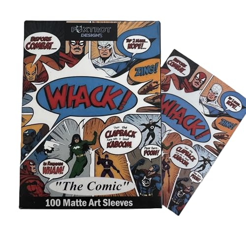 Foxtrot Designs TCG Art Card Sleeves. Superhero Comic Book Design - 100 Count Card Protectors with Matte Textured Back - Compatible with Magic The Gathering and Other TCGs & LCGs (The Comic)