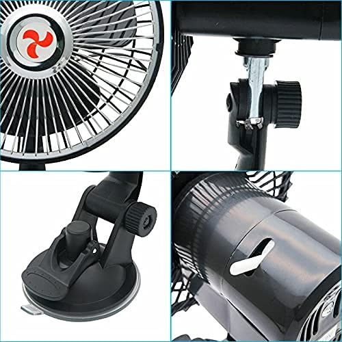 Baceyong Oscylacyjny wentylator chłodzący do samochodu ciężarowego, 12 V/24 V, 6", do użytku na zewnątrz, na kemping, do samochodu, uchwyt na deskę rozdzielczą, chłodzenie obrót o 360 stopni
