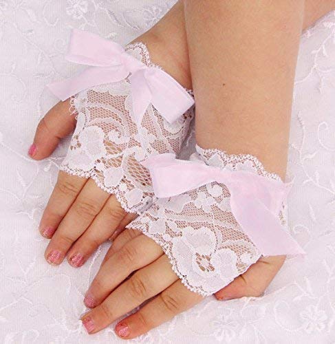 Little Girls White Lace Gloves with Big Bow Wedding2