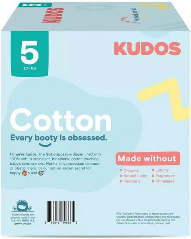 Kudos Chlorine Free Premium Diapers, Cotton-Lined, Size 5, 44 Count - (27+lbs)