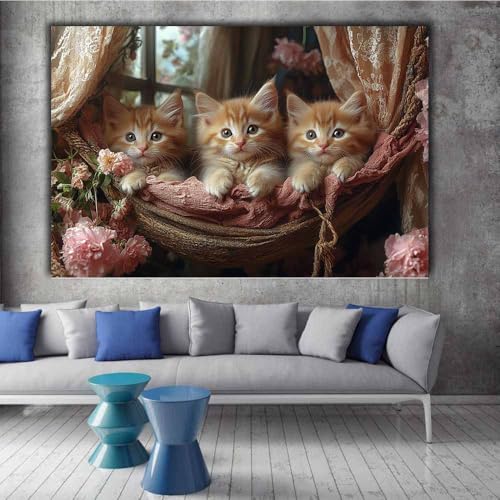 Toile chats mignons 70x100cm TERUEA pour décorer une chambre de fille cocooning - 2