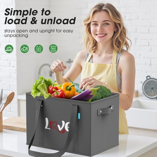 WISELIFE Reusable Grocery Bags Heavy Duty Foldable Shopping Tote Bags with Handles & Reinforced Bottom to Stand Up Stay Open 3 Pack — view 5