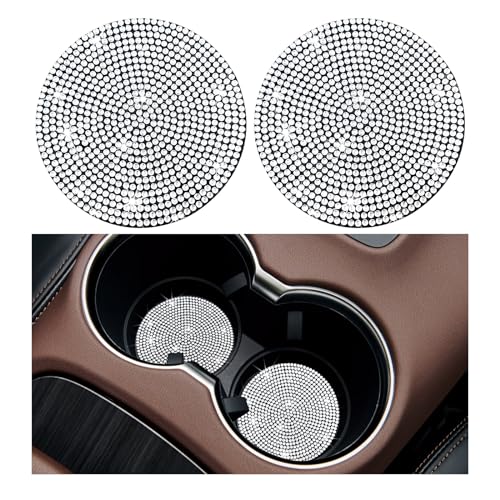 Image of Ziciner 2PCS Bling Car Cup Holder Coaster, 2.73 Inch Anti-Slip Cup Insert Coasters, Crystal Rhinestone Auto Drink Cup Mat, Universal Interior Decor Car Accessories for Women Girls (White)
