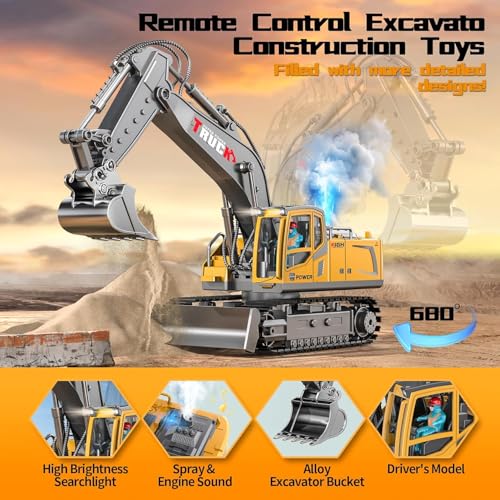 Image of Magicwand 1:24 Scale Die-Cast Multi-Channel Excavator Bulldozer Crane with Working Lights & Smoke【Pack of 1】