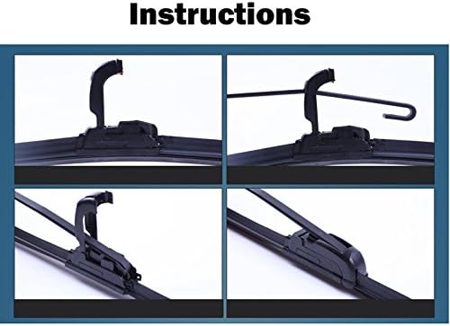 A four-panel image demonstrating the step-by-step installation of a U-type wiper blade onto a wiper arm. Panel 1 shows the blade connector, Panel 2 shows the arm hook, Panel 3 shows the hook inserted, and Panel 4 shows the blade secured.