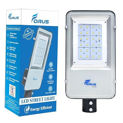 Image of Forus LED Street Light 120W Waterproof IP66 Outdoor White Lamp for Home Garden Parking Lot Road Pathway Highway Warehouse Factory Yard Driveway Pole Mounted LED Streetlight 5 Years Warranty 1Pc