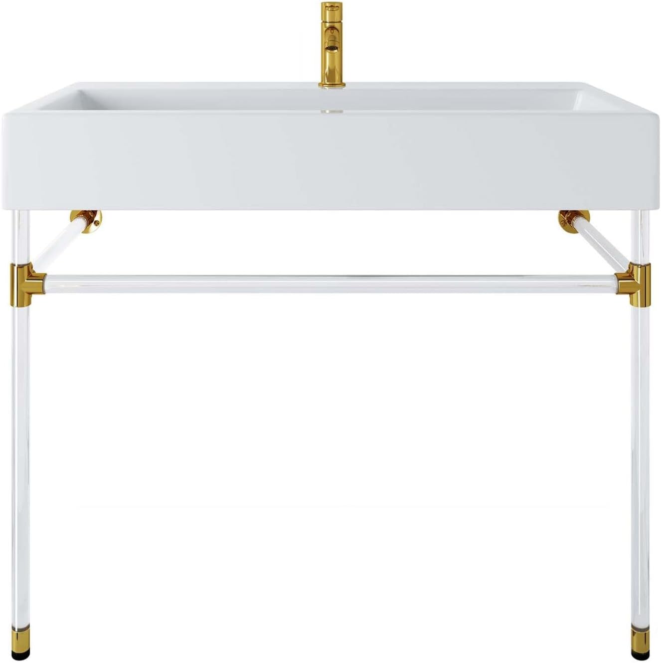 Modway Redeem 40" Wall-Mount Steel & Ceramic Bathroom Vanity in Clear/White
