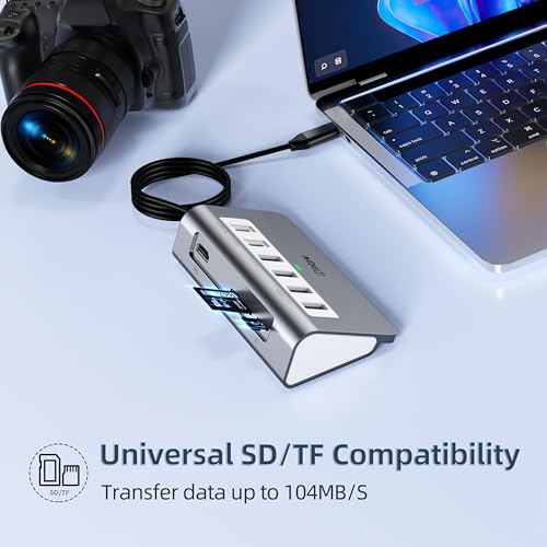 Image of intpw USB C Hub, P9 USB C Hub Multiport Adapter with 4K@60Hz HDMI, PD 100W, Type-C & 2 USB A 3.0 5Gbps, 2 USB A 2.0, SD /TF Ports, Aluminum USB Hub for Laptop, iPhone 17 Series, MacBook, iPad