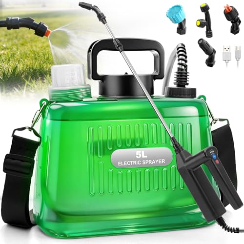 SideKing Battery Powered Sprayer 1.35 Gallon, 3 Adjustable Pressure Electric Weed Sprayer with Battery Indicator, Telescopic Wand & 4 Nozzles, Rechargeable Garden Sprayer for Lawn, Yard & Pest Control