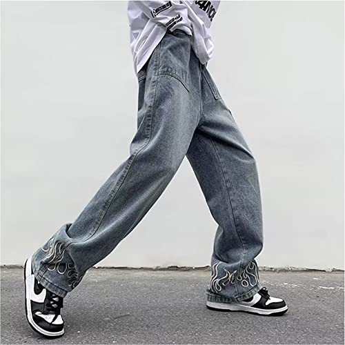 Men's Y2K Jeans Vintage Hip Hop Baggy Denim Pants Loose Fit Flame Graphic Streetwear Jeans Trousers3