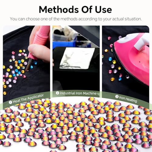 Image of Hotfix Rhinestones Bulk 1500PCS SS16 (3.8-4.0mm), Rainbow Glass Rhinestones for Clothes, Tumblers, Shoes DIY, Heat Transfer Flatback Gems for Crafts & Decoration
