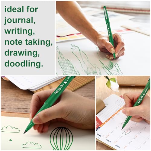Image of Fuyoooo 36 Pcs Green Felt Tip Pens Bulk,Quick Dry, 0.7 mm Medium Point