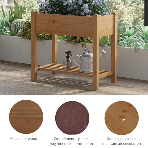 Image of Raised Garden Bed with Legs Elevated Wooden Planter Box Stand Large Planter Stand Box for Fruits Vegetables Flowers with Divider with Bag - 34x18x30.5IN(Brown)