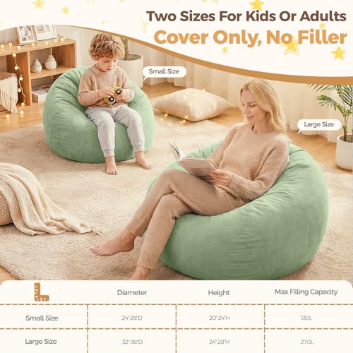 Image of Stuffed Animal Storage Bean Bag Chair Cover for Adults (No Filler), Soft Comfy Velvet Beanbag Chair Cover Machine Washable, Adults Bean Bag Chair with Handle for Living Room Bedroom, Green