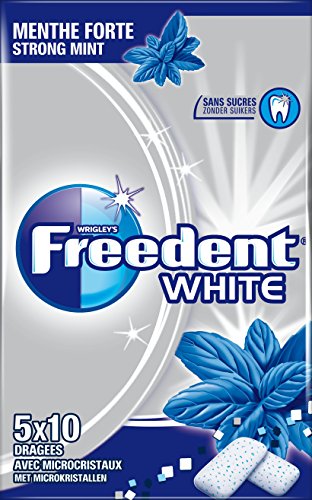 FREEDENT WHITE - Menthe Forte - 5 Paquets de 10 dragées de Chewing-Gum sans sucres