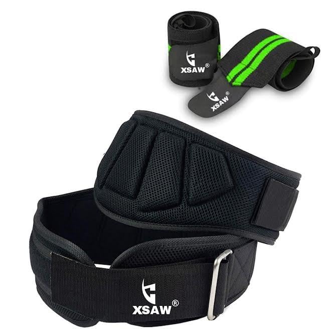 XSAW Combo product wrist with 6inch wide belt Nylon Weightlifting Belt Lumbar Waist Support Trainer Protector Belts for Weight Lifting Fitness Sport Gym for Men and Women (Large)