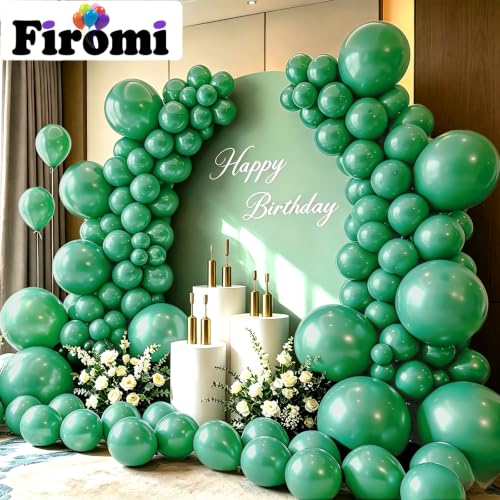 Image of Firomi Pearl Green Balloons 12-inch 100 Pack (with 3 Ribbons) | Latex Thicken Premium Durable Shiny Balloons for Birthday Wedding Hunter
