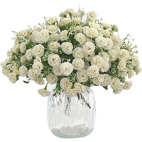 TBUY ROSE 5 Pack Artificial Flowers Bulk Small Carnation Fake Flower with Stems Silk Carnation Flowers for Outdoors Wedding Home Hotel Decor (White) Cover