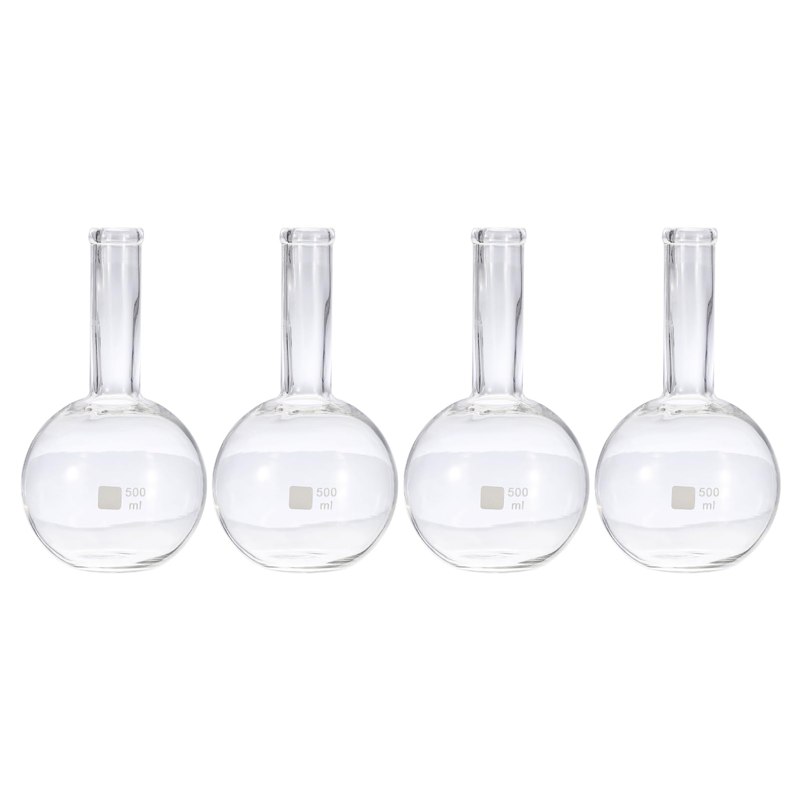 PATIKIL Pallone Da Laboratorio Da 500ml, 4Pz 3.3 Borosilicato Vetro Collo Singolo Fondo Piatto Parete Spessa Con Giunto Esterno Standard 24/40 Per Laboratorio, Trasparente