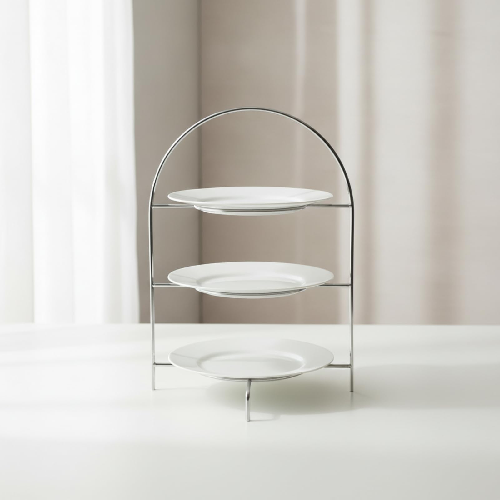 Expositor Postres Acero Inoxidable Elegante Banja Triple Niveles Morno Soporte Escalonado para Reposteros , Diámetro Del Plato Grande 24 CM