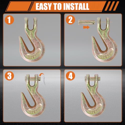 Image of 3 /8 inch Chain Hooks Grade 70, Heavy Duty Clevis Grab Hooks, 10 Pack | Forged Alloy Steel Tow Hook with 7,100 lbs WLL 28,000 lbs Break Strength, Zinc-Plated for Truck Trailer Tow Chain Transport