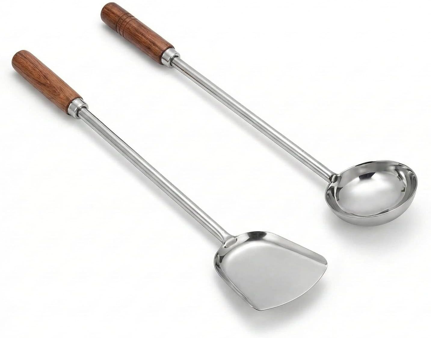 - Steel Chinese Palta With Chiness Ladle With Wooden Handle (Pack Of 2) Kitchen Tool Set - 18 Cm