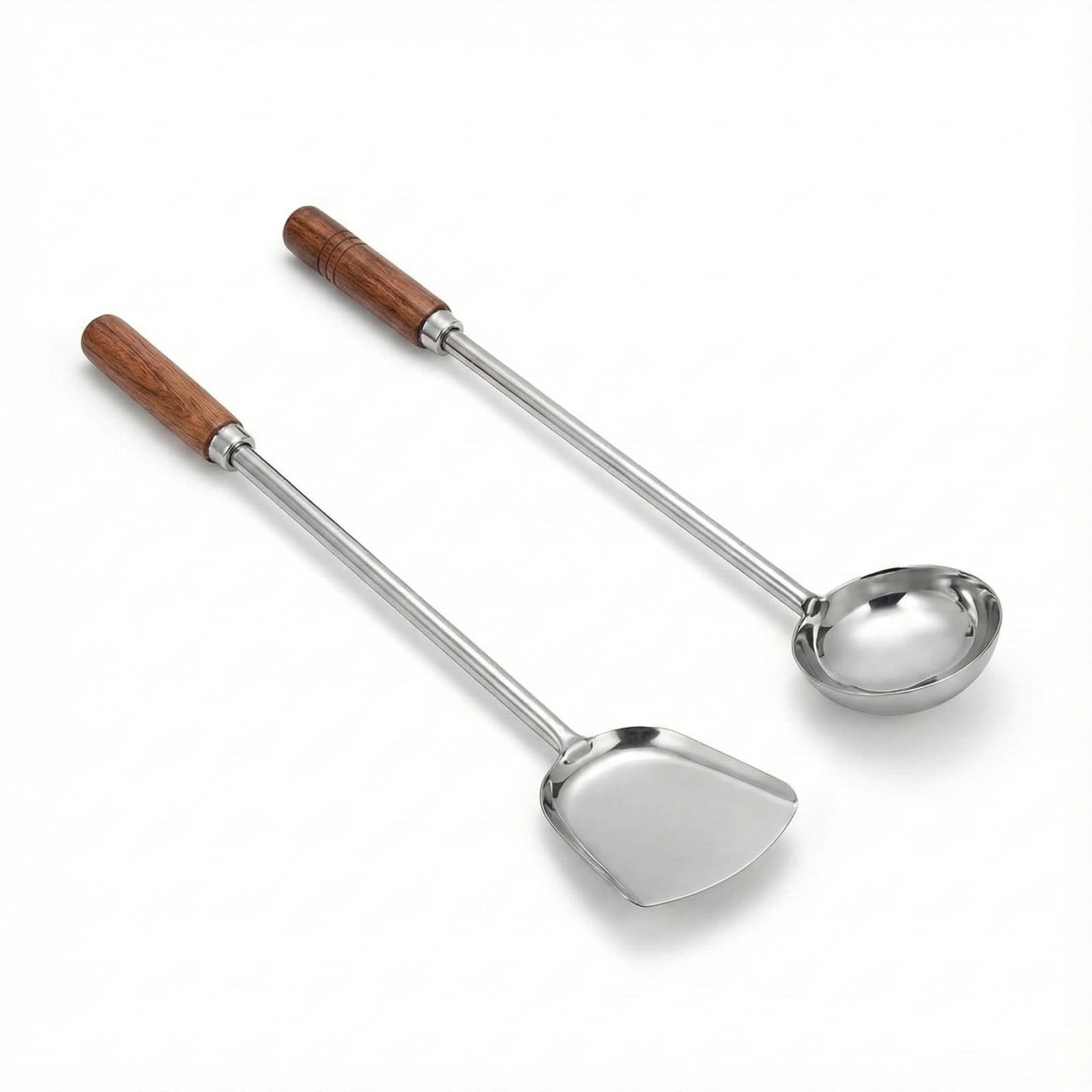 Faas Steel Chinese Palta With Chiness Ladle With Wooden Handle (Pack Of 2) Kitchen Tool Set - 18 Cm