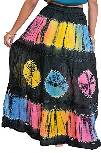 Jupe batik noir Exotic India vêtement en coton avec threadwork