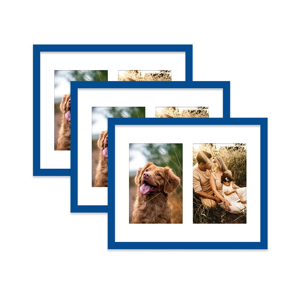 Blue Multi Photo Frame - Holds 2 x 6x4 Pictures, Family Collage Picture Frame for Wall Display, 10x8 Frame size, Set of 3