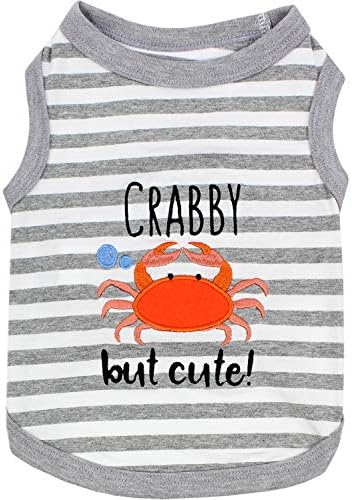 Parisian Pet Dog Summer Clothes | 'Crab' Funny Dog Tshirt with Embroidery Pattern, Size S