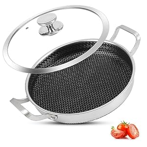 Stainless Steel Pan With Cooking Lid,13 Inch Non Stick Frying Pans, PFOA Free, Dishwasher and Oven Safe Cooking Fry Pans (13 INCH PAN)