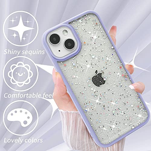 Image of MIDOS Silicone Back Cover Compatible With iPhone 14 Clear Transparent Star Bling Cute Sparkly Glitter Case For iPhone 14 (Purple)