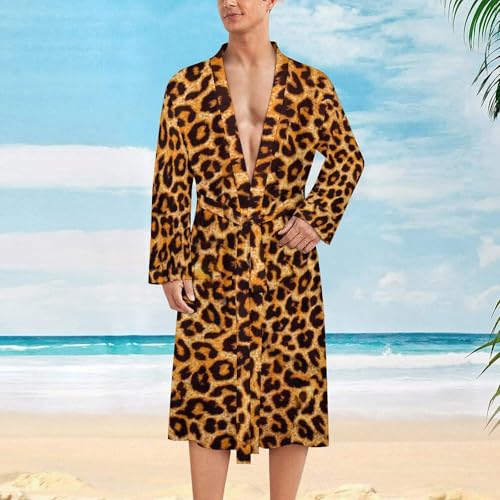 Animal Leopard Print Mens Summer Robes Lightweight Bathrobe Bath Robe Knee Length Shawl Collar Loungewear2
