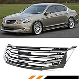 Mu Style Chrome Black Horizontal Front Grill Grille Compatible with 2008-2010 8th Gen Honda Accord 4 Door Sedan Models