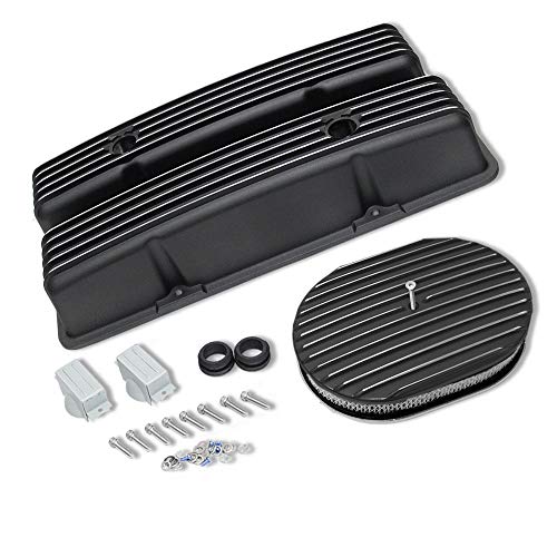 Demotor Performance For Sbc Chevy Tall Valve Covers & 12" Oval Air Cleaner Black Finned Aluminum #TOP1