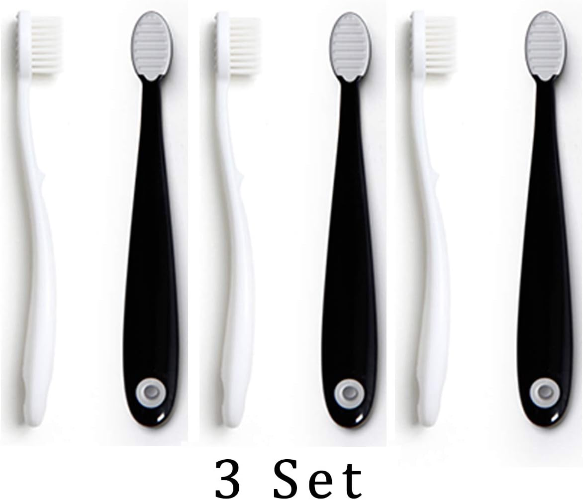 Easy Doing Baby Toothbrush Set (2 Pcs) for 4-8 Years Old -Soft Slim Tip Bristles/Gum Protection Tongue Cleaner/Multi Color/BPA Free/Made in Korea (White&Black, 3 Set)