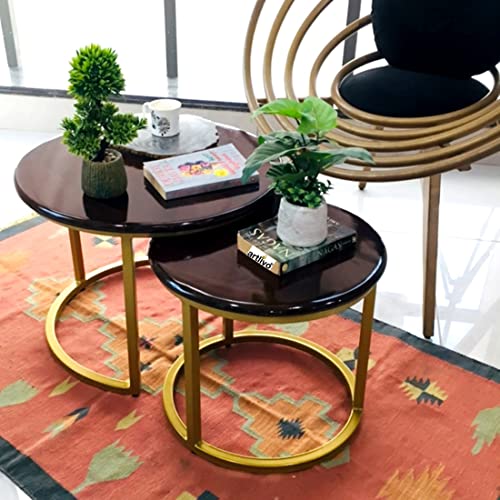 Image of Artlivo Solid Sheesham Wood Round Coffee Table - Set of 2 (22 /17 inch Dia) for Living|Drawing|Bedroom|Office|Balcony|Gift|Diwali|Wedding