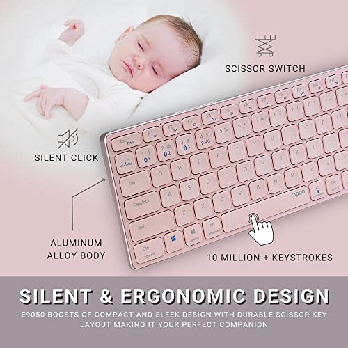 Image of RAPOO E9050 C-Type Rechargeable Bluetooth Wireless Multi-Device (4 Devices) Keyboard for Windows /iOS /Android,Tablet /Smartphone - 3 Years Warranty Pink