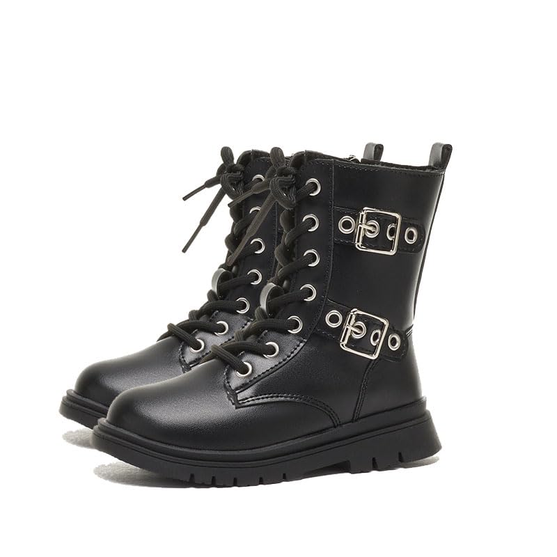 Girls leather Ankle Boots Side Zip Comfort Non-Slip Boot Lace Up Outdoor Combat Boot(Toddler/Little Kid/Big Kid)