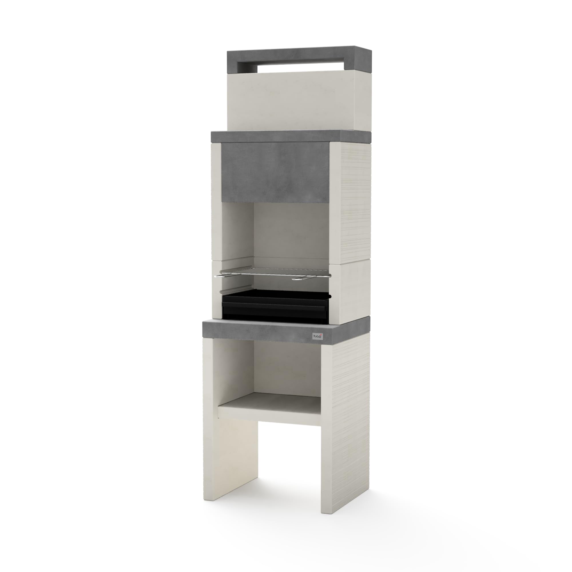 TUOZI - Barbacoa de Obra para Carbón Modelo PLAN 0 MAX (Gris/Blanco - 59 x 47 x 192 cm) REF: 8030 - Uso en Exteriores