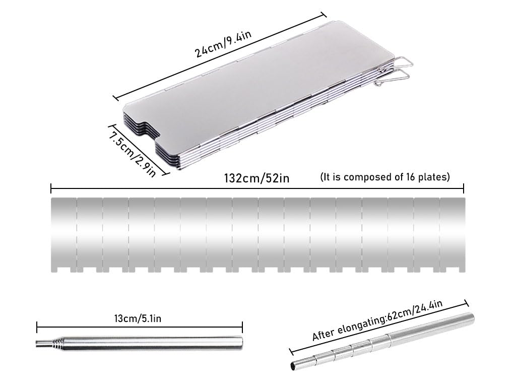 Faltbar Aluminium Windschutz,Camping Windschutzscheibe Windscreen,mit 16 Lamellen aus Faltbar Aluminium Windschutz,1 Teleskop Blasrohrfür,für Outdoor,Picknick,Öfen,Campingkochern,Gaskochern