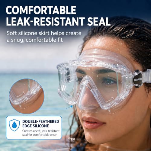 Equipo de snorkel para adultos, máscara panorámica de 3 ventanas con cristal templado y snorkel seco miniatura 3