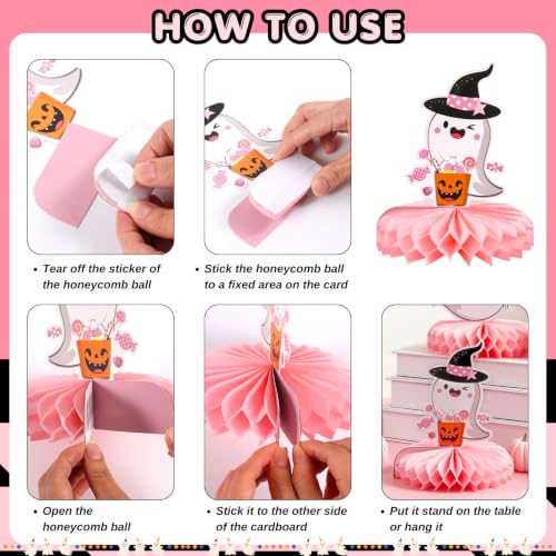 Image of 9pcs Spooky One Table Centerpieces for Girls 1st Birthday Party Decorations | Double-sided 3D Halloween Honeycomb Centerpieces for First Birthday Party Supplies Pink Happy 1st Boo Day Table Sign Decors